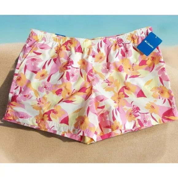 New Columbia Shorts Tropical Floral Pink Yellow Orange Womens 2X XXL Hawaiian - Picture 1 of 15